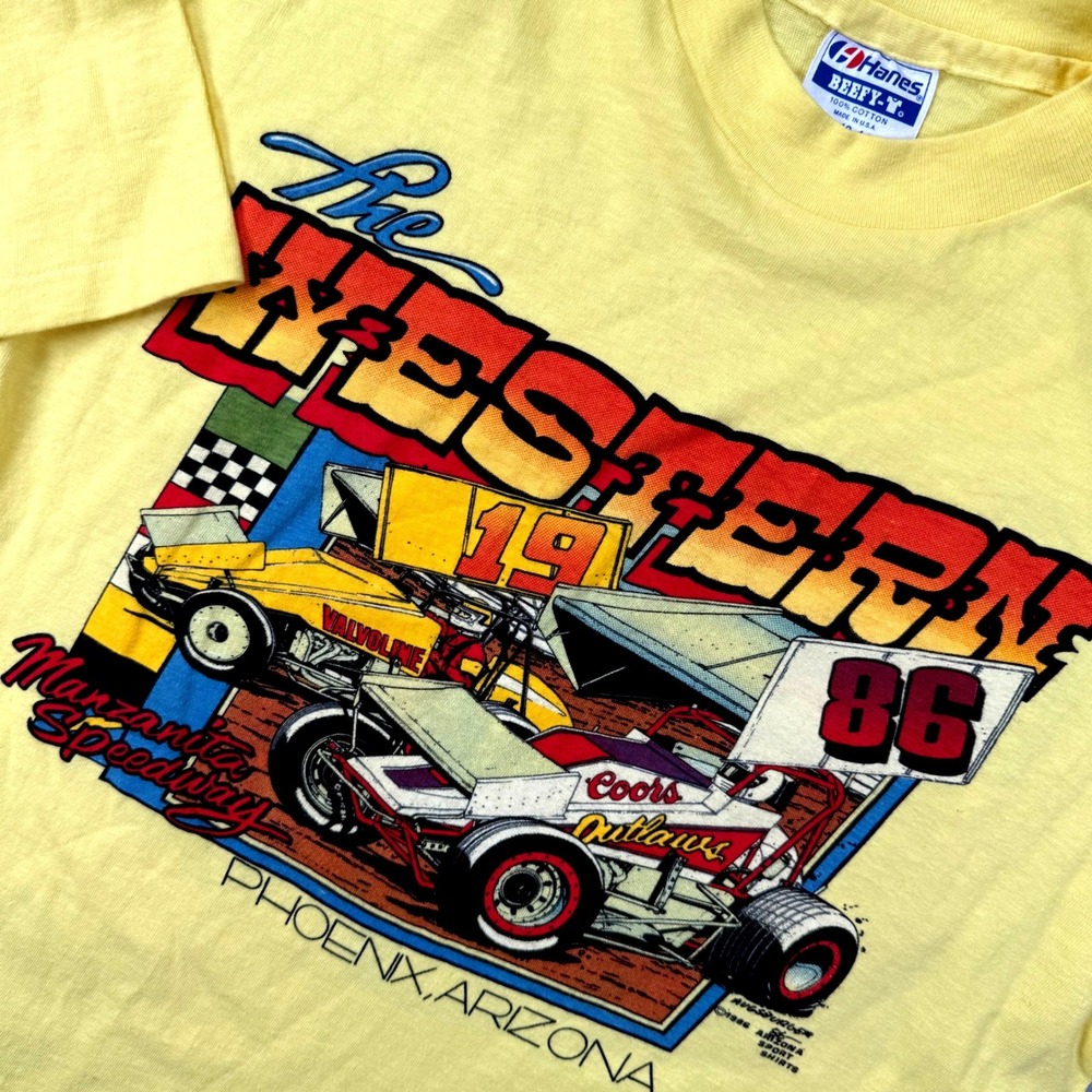 Vintage 1986 Western Manzanita Speedway T Shirt Large Yellow Hanes Single Stitch